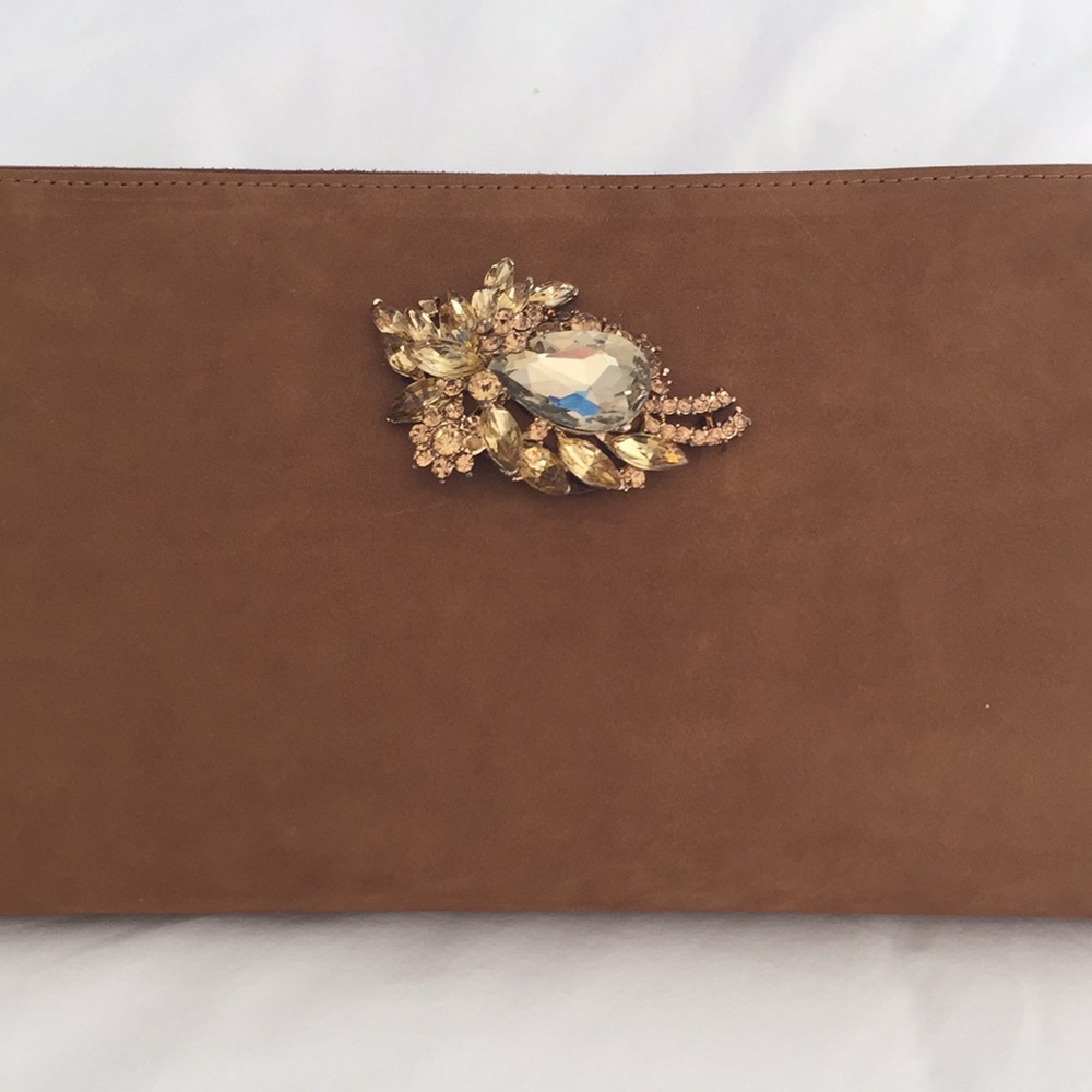 Beautiful Suede Camel clutch.